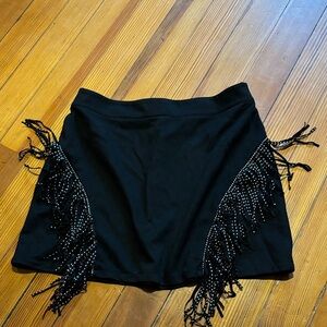 SHEIN Black Mini Skirt with Rhinestone Fringe